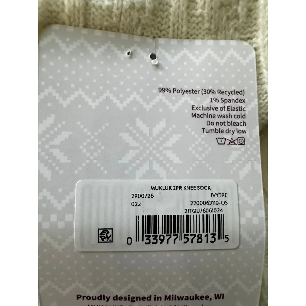MUK LUK (2) pair Woman Knee High Socks Shoe Sz 6-11 New Gift Cable Knit Stripes